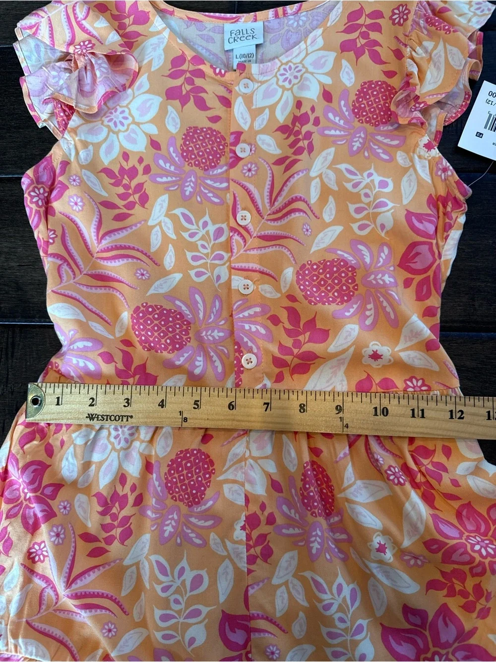 ❤️3/$30 NWT Falls Creek Girls Tropical Pineapple Tiered Romper Sz L 10/12